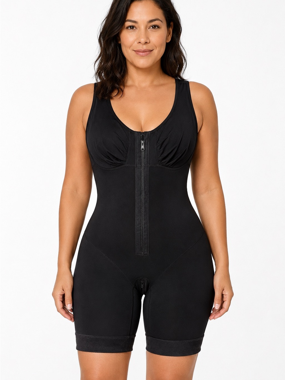 Black Full-Body Shaping Bodysuit with Front Zip Sz 3X like Fajas Colombianas NWT